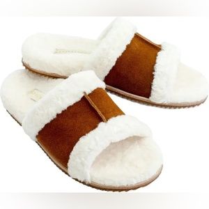 NWT Revitalign Clara Orthotic Faux Fur Brown Saddle Lined Slide Slipper Size 8